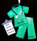 Medical Scrubs Christmas Ornament Green Personalized FREE at PersonalizedOrnamentsMarket.com by Russell Rhodes