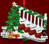 Family Christmas Ornament Holiday Banister for 4 with 4 Dogs, Cats, Pets Custom Add-ons Personalized FREE at PersonalizedOrnamentsMarket.com by Russell Rhodes