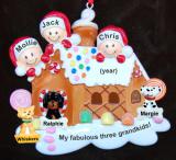 Family Christmas Ornament Gingerbread House Our 3 Kids with 3 Dogs, Cats, Pets Custom Add-on Personalized FREE at PersonalizedOrnamentsMarket.com by Russell Rhodes