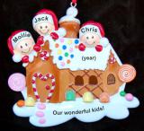 Family Christmas Ornament Gingerbread House Our 3 Kids Personalized FREE at PersonalizedOrnamentsMarket.com by Russell Rhodes