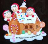 Grandparents Christmas Ornament Gingerbread House 3 Grandkids Personalized FREE at PersonalizedOrnamentsMarket.com by Russell Rhodes