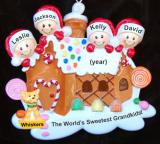 Family Christmas Ornament Gingerbread House Our 4 Kids with 1 Dog, Cat, Pets Custom Add-on Personalized FREE at PersonalizedOrnamentsMarket.com by Russell Rhodes