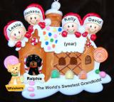 Family Christmas Ornament Gingerbread House Our 4 Kids with 2 Dogs, Cats, Pets Custom Add-on Personalized FREE at PersonalizedOrnamentsMarket.com by Russell Rhodes