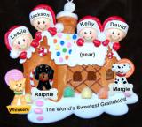 Family Christmas Ornament Gingerbread House Our 4 Kids with 3 Dogs, Cats, Pets Custom Add-on Personalized FREE at PersonalizedOrnamentsMarket.com by Russell Rhodes