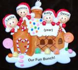 Family Christmas Ornament Gingerbread House Our 4 Kids Personalized FREE at PersonalizedOrnamentsMarket.com by Russell Rhodes