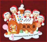 Family Christmas Ornament Gingerbread House Our 5 Kids with 1 Dog, Cat, Pets Custom Add-on Personalized FREE at PersonalizedOrnamentsMarket.com by Russell Rhodes