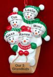 Grandparents Christmas Ornament Sledding Fun 5 Grandkids Personalized FREE at PersonalizedOrnamentsMarket.com by Russell Rhodes