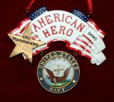 Navy Christmas Ornament Stars & Stripes Personalized FREE at PersonalizedOrnamentsMarket.com by Russell Rhodes