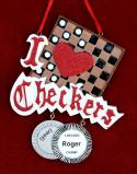 Checkers Christmas Ornament Personalized FREE at PersonalizedOrnamentsMarket.com by Russell Rhodes