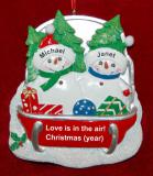 Couples Christmas Ornament Sledding Fun Personalized FREE at PersonalizedOrnamentsMarket.com by Russell Rhodes