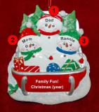 Family Christmas Ornament Sledding Fun for 3 Personalized FREE at PersonalizedOrnamentsMarket.com by Russell Rhodes