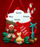 Family Christmas Ornament Cocoa in the Morning Just the 4 Kids with Dogs, Cats, Pets Custom Add-ons Personalized FREE at PersonalizedOrnamentsMarket.com by Russell Rhodes