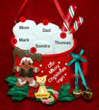 Family Christmas Ornament Cocoa in the Morning for 5 with Dogs, Cats, Pets Custom Add-ons Personalized FREE at PersonalizedOrnamentsMarket.com by Russell Rhodes