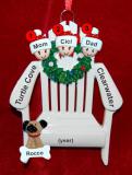 Family Christmas Ornament for 3 Relaxing in the Vacation Sun with 1 Dog, Cat, Pets Custom Add-on Personalized FREE at PersonalizedOrnamentsMarket.com by Russell Rhodes