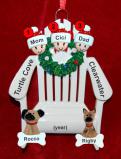 Family Christmas Ornament for 3 Relaxing in the Vacation Sun with 2 Dogs, Cats, Pets Custom Add-on Personalized FREE at PersonalizedOrnamentsMarket.com by Russell Rhodes