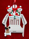 Family Christmas Ornament for 4 Relaxing in the Vacation Sun with 1 Dog, Cat, Pets Custom Add-on Personalized FREE at PersonalizedOrnamentsMarket.com by Russell Rhodes