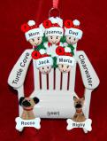 Family Christmas Ornament for 5 Relaxing in the Vacation Sun with 2 Dogs, Cats, Pets Custom Add-on Personalized FREE at PersonalizedOrnamentsMarket.com by Russell Rhodes