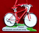 Biking Christmas Ornament Blue Personalized FREE at PersonalizedOrnamentsMarket.com by Russell Rhodes