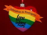 Gay Love is Love Heart Christmas Ornament Personalized FREE at PersonalizedOrnamentsMarket.com by Russell Rhodes