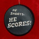 Hockey Puck Christmas Ornament Personalized FREE at PersonalizedOrnamentsMarket.com by Russell Rhodes