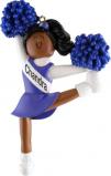 African American Cheerleader Christmas Ornament Blue Uniform Personalized FREE at PersonalizedOrnamentsMarket.com by Russell Rhodes