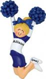 Cheerleader Christmas Ornament Blond Female Blue Uniform Personalized FREE at PersonalizedOrnamentsMarket.com by Russell Rhodes