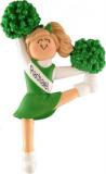 Cheerleader Christmas Ornament Blond Female Green Uniform Personalized FREE at PersonalizedOrnamentsMarket.com by Russell Rhodes