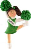 Cheerleader Christmas Ornament Brunette Female Green Uniform Personalized FREE at PersonalizedOrnamentsMarket.com by Russell Rhodes