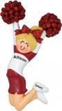 Cheerleader Christmas Ornament Blond Female Red Uniform Personalized FREE at PersonalizedOrnamentsMarket.com by Russell Rhodes