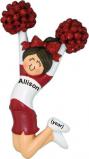 Cheerleader Christmas Ornament Brunette Female Red Uniform Personalized FREE at PersonalizedOrnamentsMarket.com by Russell Rhodes