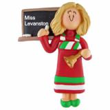 Teacher Christmas Ornament Blond Female Personalized FREE at PersonalizedOrnamentsMarket.com by Russell Rhodes