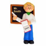 Teacher Christmas Ornament Blond Male Personalized FREE at PersonalizedOrnamentsMarket.com by Russell Rhodes