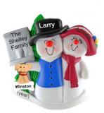 Couples Christmas Ornament Top Hat Snow Couple with Pets Personalized FREE at PersonalizedOrnamentsMarket.com by Russell Rhodes