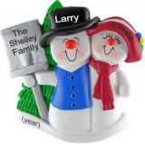 Couples Christmas Ornament Top Hat Snow Couple Personalized FREE at PersonalizedOrnamentsMarket.com by Russell Rhodes