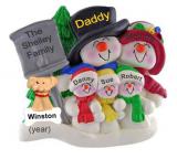 Family Christmas Ornament Top Hat Snow Fam of 5 with Pets Personalized FREE at PersonalizedOrnamentsMarket.com by Russell Rhodes