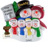 Family Christmas Ornament Top Hat Snow Fam of 6 with Pets Personalized FREE at PersonalizedOrnamentsMarket.com by Russell Rhodes