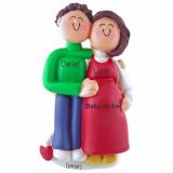 Pregnant Christmas Ornament Couple Both Brunette Personalized FREE at PersonalizedOrnamentsMarket.com by Russell Rhodes