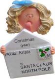 Letter to Santa Christmas Ornament Blond Female Personalized FREE at PersonalizedOrnamentsMarket.com by Russell Rhodes