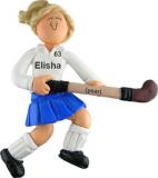 Field Hockey Christmas Ornament Blond Female Personalized FREE at PersonalizedOrnamentsMarket.com by Russell Rhodes