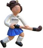 Field Hockey Christmas Ornament Brunette Female Personalized FREE at PersonalizedOrnamentsMarket.com by Russell Rhodes