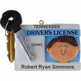 New Driver Christmas Ornament Brunette Male Personalized FREE at PersonalizedOrnamentsMarket.com by Russell Rhodes