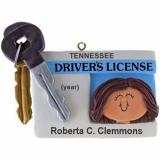 New Driver Christmas Ornament Brunette Female Personalized FREE at PersonalizedOrnamentsMarket.com by Russell Rhodes