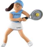 Tennis Christmas Ornament Brunette Female Personalized FREE at PersonalizedOrnamentsMarket.com by Russell Rhodes