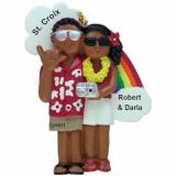 Vacation Christmas Ornament African American Couple Personalized FREE at PersonalizedOrnamentsMarket.com by Russell Rhodes