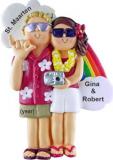 Vacation Christmas Ornament Couple Blond Male Brunette Female Personalized FREE at PersonalizedOrnamentsMarket.com by Russell Rhodes