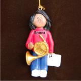 French Horn Christmas Ornament Virtuoso African American Female Personalized FREE at PersonalizedOrnamentsMarket.com by Russell Rhodes