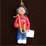 Saxophone Christmas Ornament Virtuoso African American Female Personalized FREE at PersonalizedOrnamentsMarket.com by Russell Rhodes