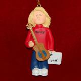 Acoustic Guitar Christmas Ornament Virtuoso Blond Female Personalized FREE at PersonalizedOrnamentsMarket.com by Russell Rhodes