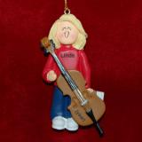 Cello Christmas Ornament Virtuoso Blond Female Personalized FREE at PersonalizedOrnamentsMarket.com by Russell Rhodes