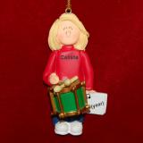 Drum Christmas Ornament Virtuoso Blond Female Personalized FREE at PersonalizedOrnamentsMarket.com by Russell Rhodes